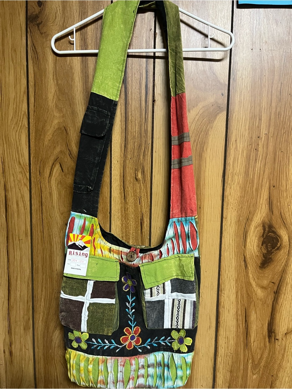 Rising Green Black Red Multi-Color Embroidered Patchwork Crossbody Bag